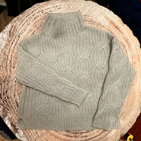 J. Crew Collection Gray 100% Cashmere Cable Knit Turtleneck Sweater- Small - Picture 4 of 7